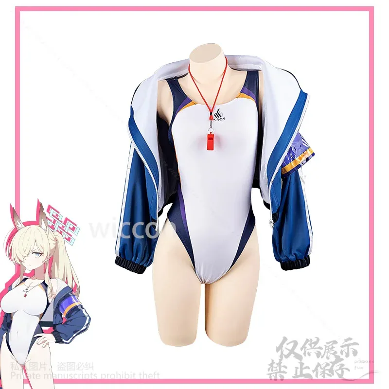 Juego de archivo azul Ogata Kanna, disfraz de Anime, abrigo, traje de baño Kawaii, mono Sexy, Jirai Kei, orejeras peludas personalizadas