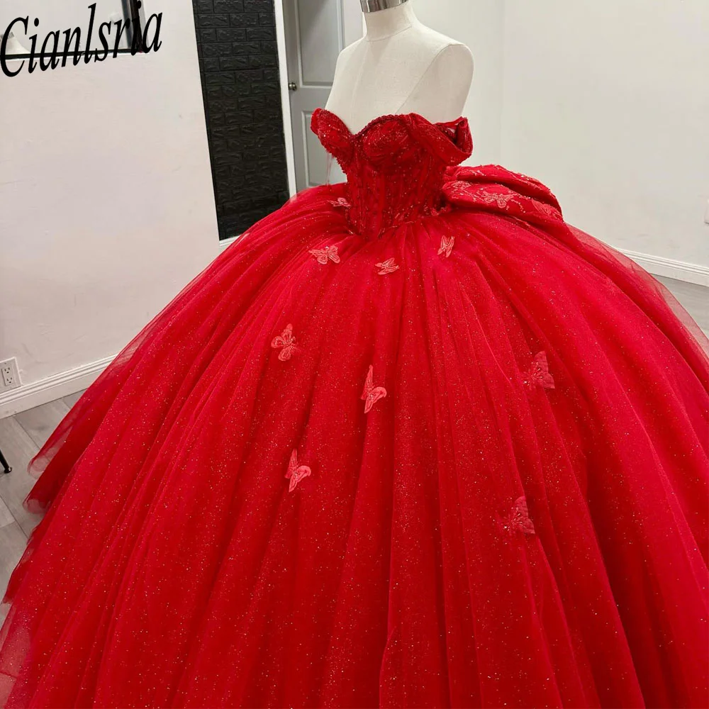 

Red Ball Gown Quinceanera Dress Floral Lace Applique Bow Sweet 16 Vestidos De 15 Anos