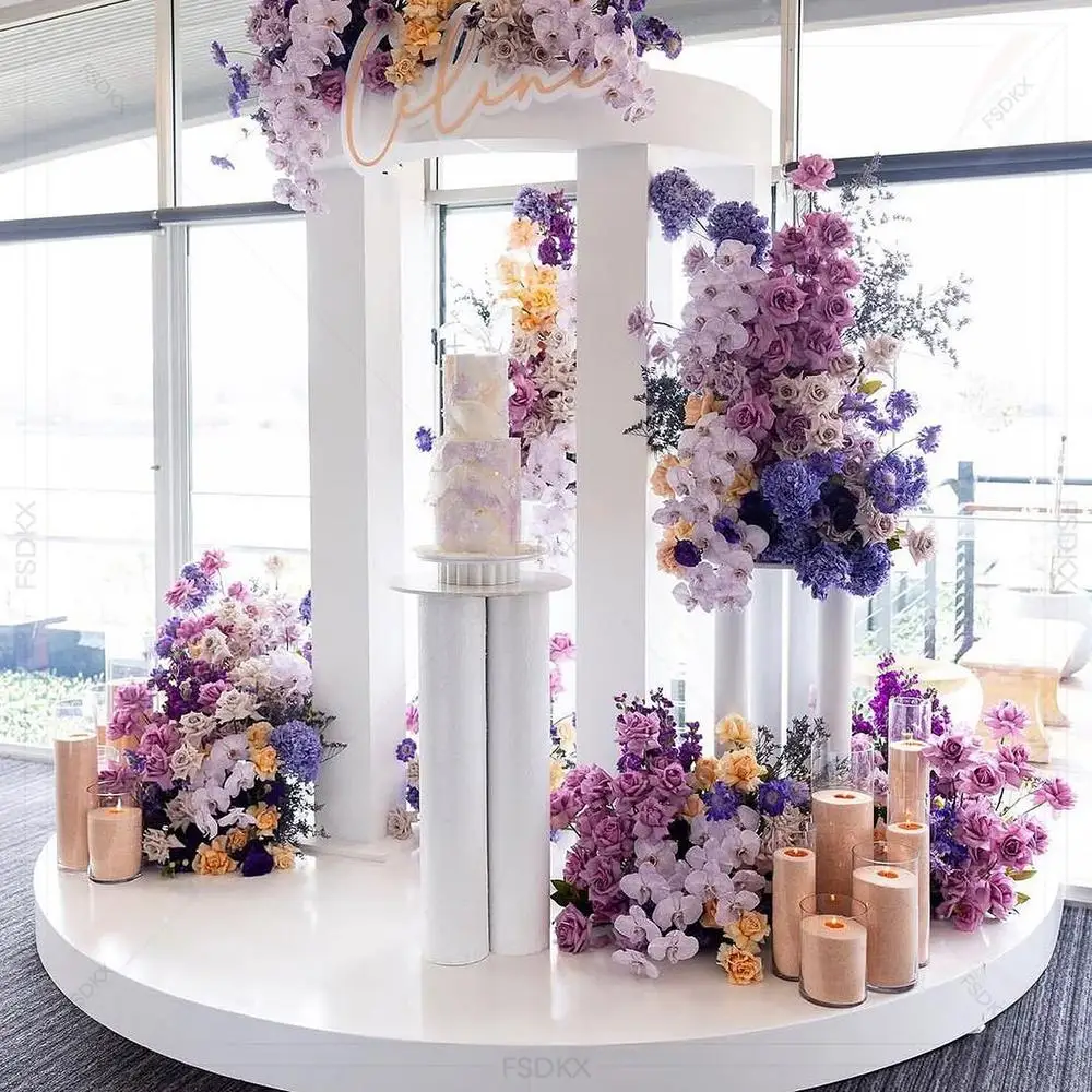 FSDKX Dancing Floor White Podium Events Party Proposal Decor Round Step Platform Wedding Decoration Stage