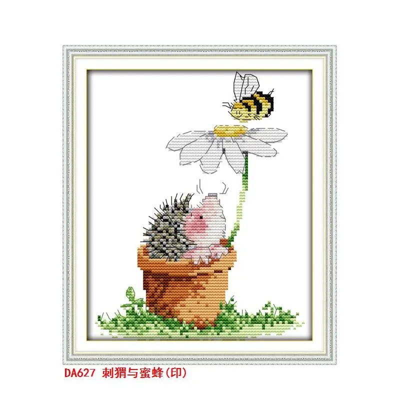 Hedgehog and bee cross stitch kit bird winter snow 18ct 14ct count embroidery e needlework craft  free ship