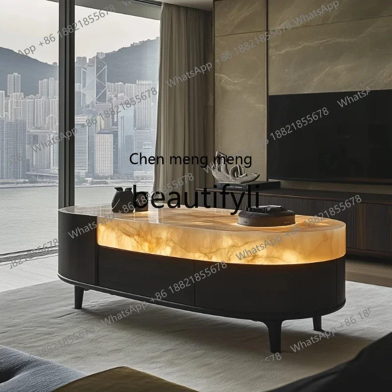 

N178 GLuminous jade coffee table living room, natural marble luxury stone light luxury modern high-end minimalism, home furnishi
