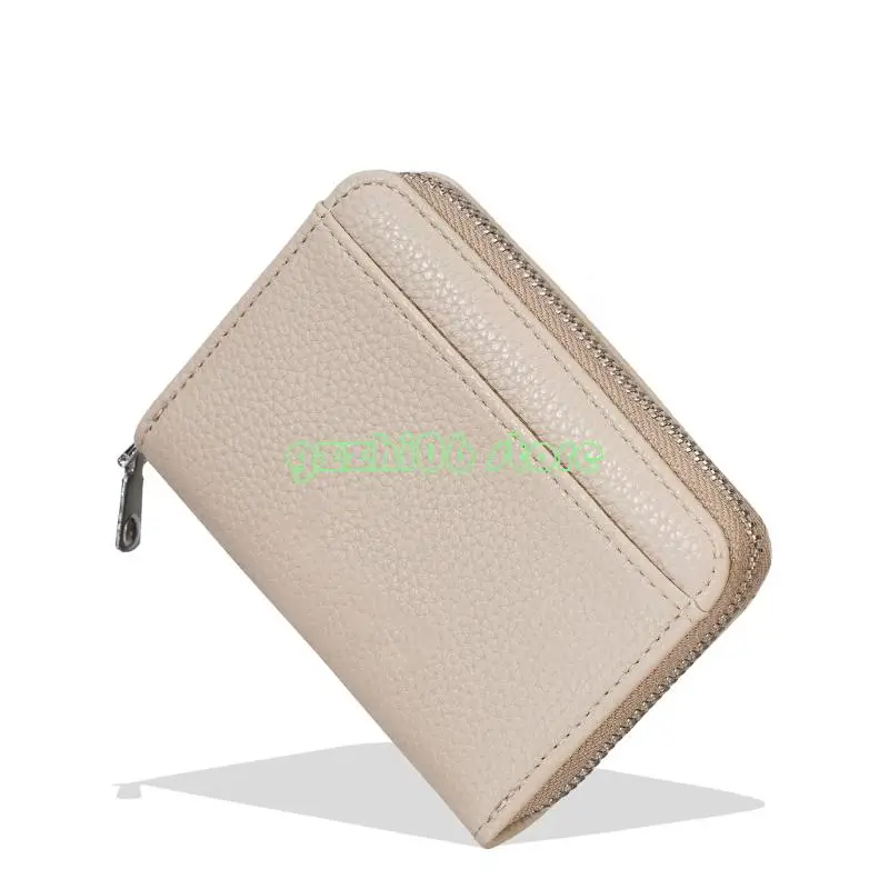 T5UF Elegant Textured PU Zip Card Holder For Men Women Multiple Card Pockets