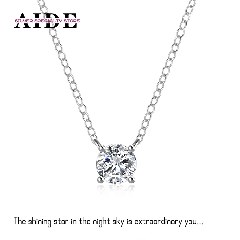 AIDE 925 Sterling Silver Single Luxurious Zircon Pendant Ladies Clavicle Necklace Chains for Women Girl Accessories Jewelry Gift