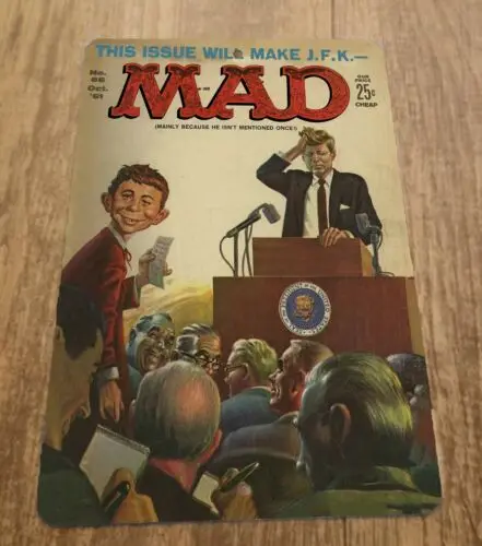 1961 MAD Magazine Cover Art October 66 JFK 8x12 Metal Wall Sign