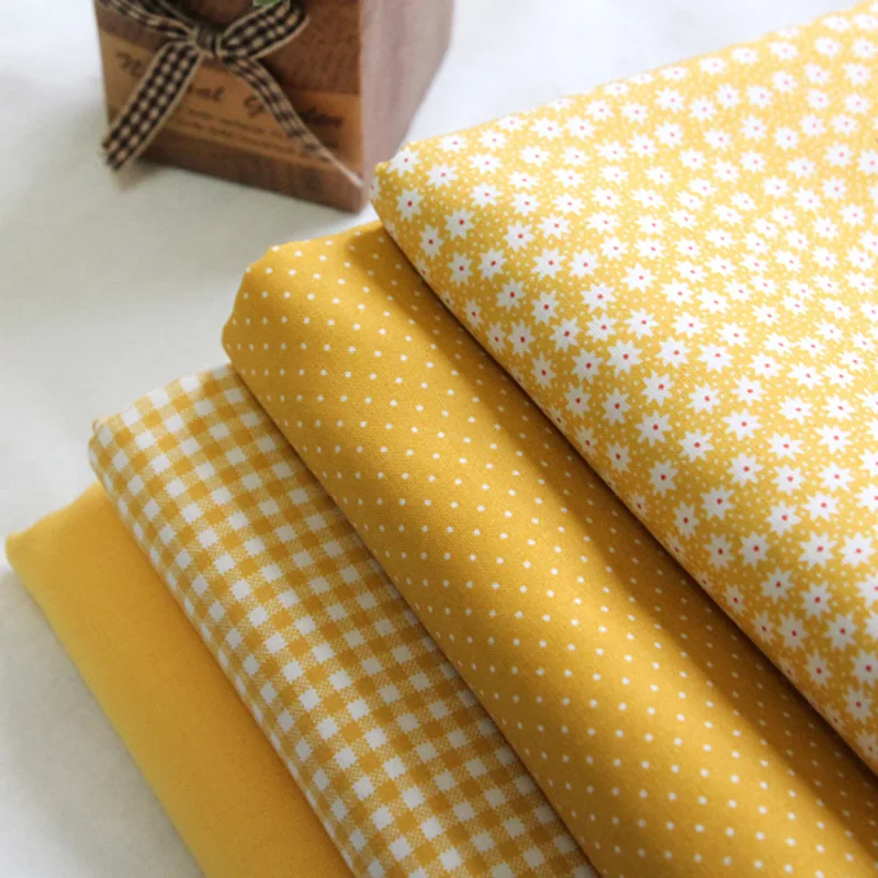 

50X150cm Yellow Checkered Fabric Pastoral Cotton Linen Cloth Floral Polka Dot for Tablecloth,Pillow,Clothing DIY Handmade Sew