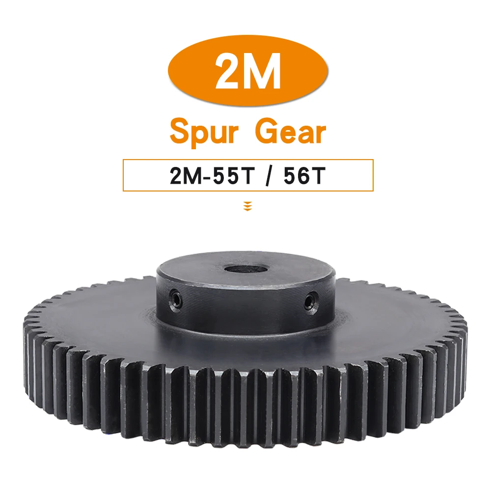 Spur Gear 2M55T  2M56T Bore Size 12 mm Motor Gear Blackening SC45#Carbon Steel Material Teeth Height 20 mm 55Teeth 56Teeth