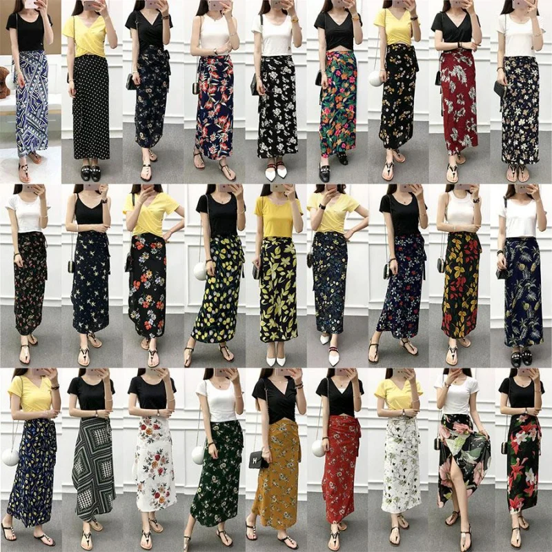 

n One-Piece Asymmetrical Long Skirt Summer Tie-Dye Chiffon Fleach Skirt High Waist Princ Sle Printed Polyester