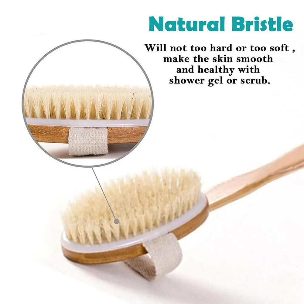 Natural Bristle Bath Brush Long Handle Wooden Bristles Soft Hair Rub Back Shower Brush Remove the Horny Massage Brush