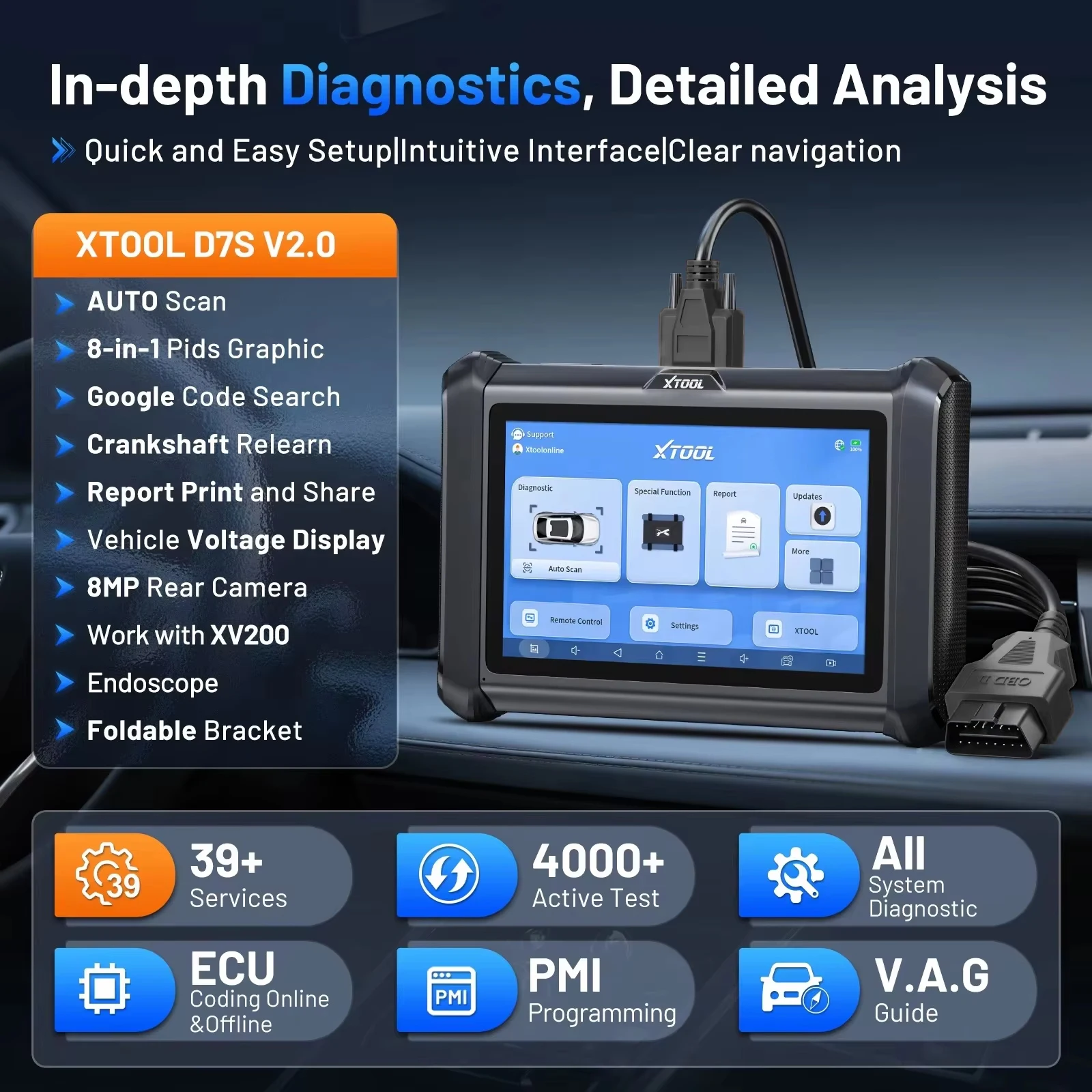 XTOOL D7S All Systems Car Diagnostic Tools ECU Coding 39+ Special OBDII Bidirectional Controls Scanner Built-in CAN FD DOIP FCA