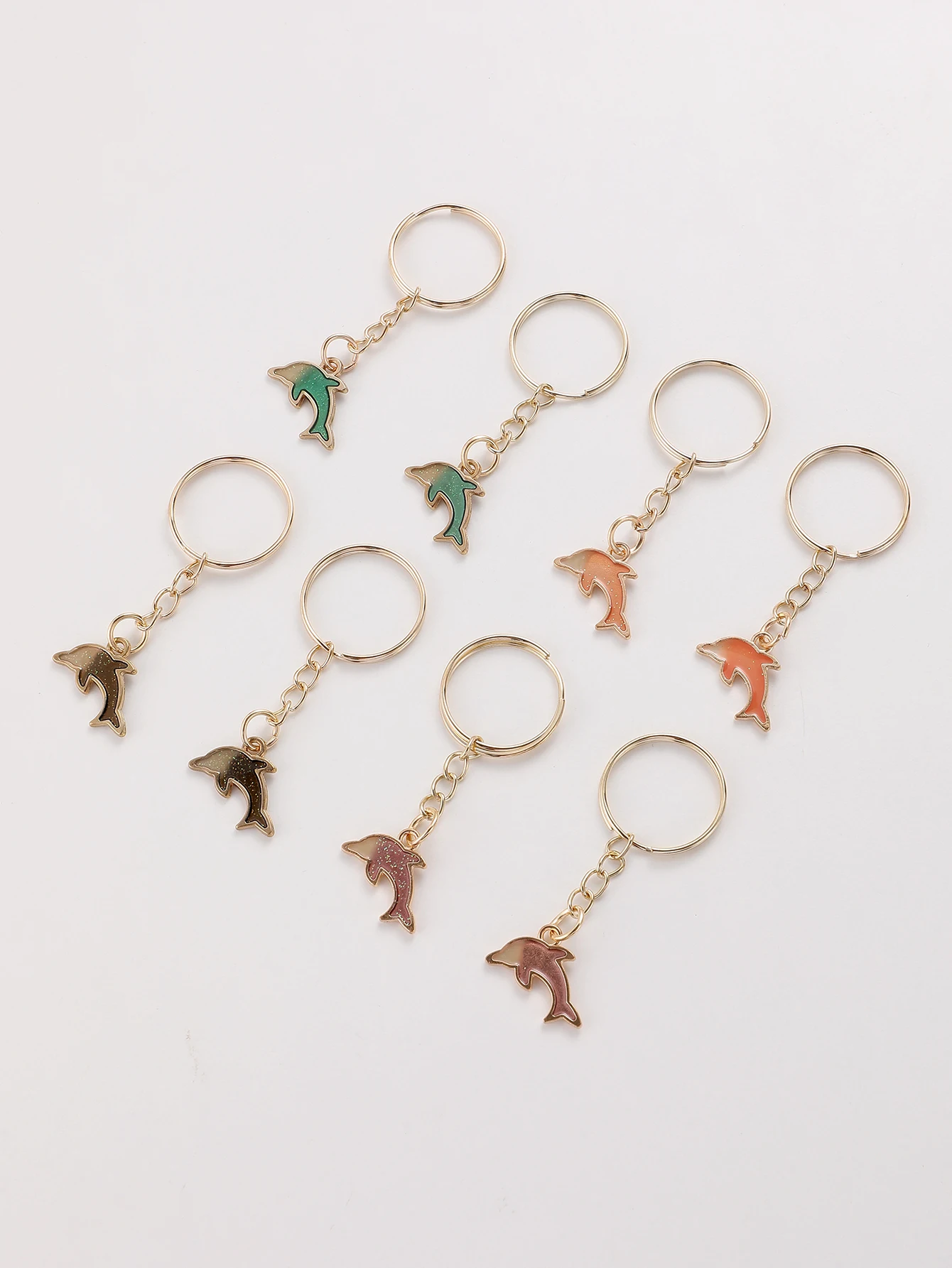 8pcs Sweet Cute Alloy Dolphin Keyring Metal Keychain decoration Purse Bag Backpack Accessory Charm Birthday Party Favors Gift