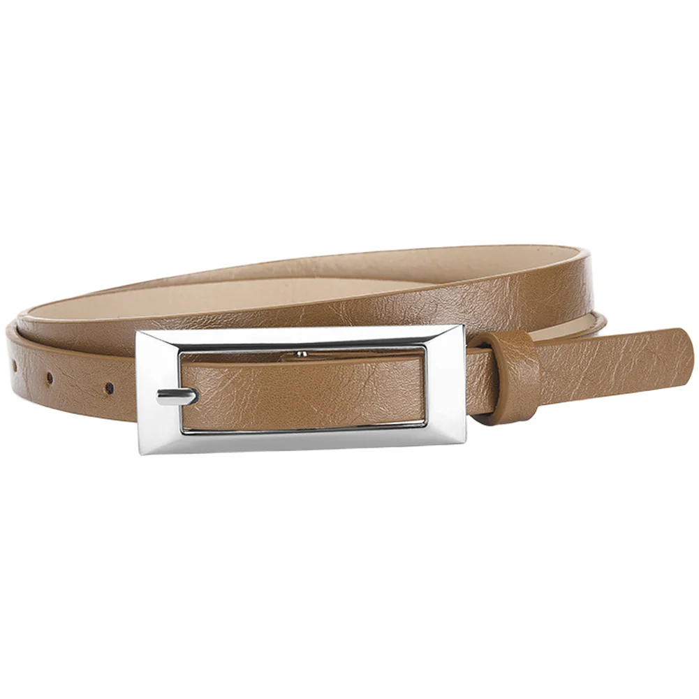Minimalist Thin PU Leather Belt for Women with Japanese Buckle Electroplated Surface for Outfit Styling 106 x 1.4 cm