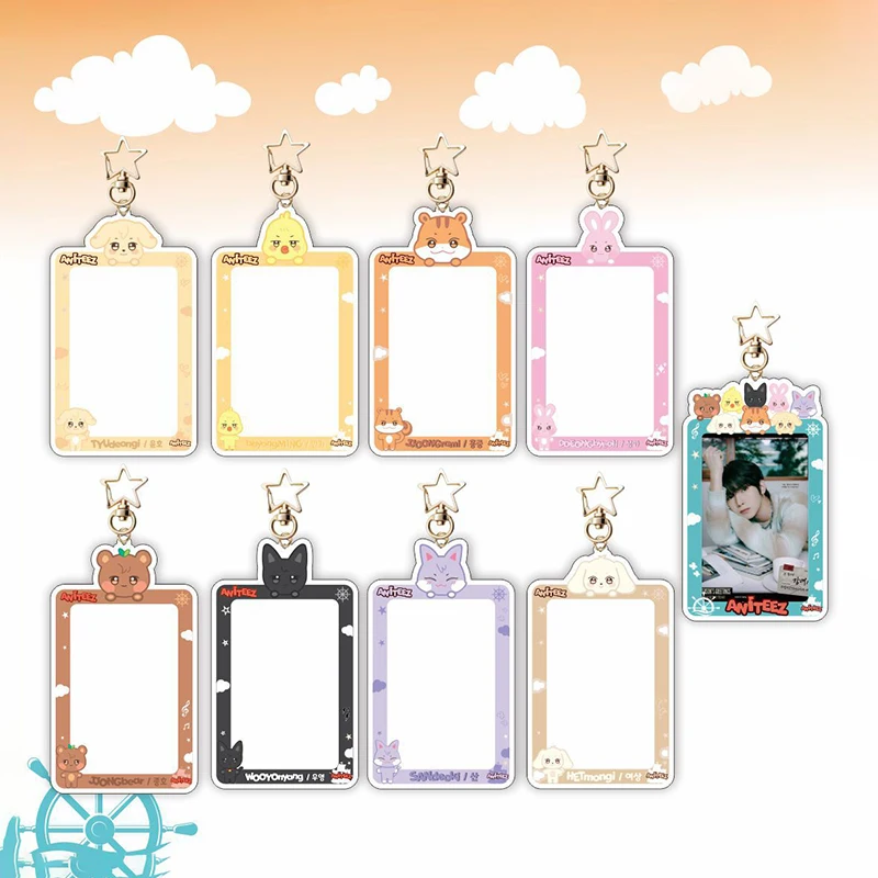 Kpop ATEEZ Card Holder Acrylic Keychain 12CM ANITEEZ Cartoon Cute Picture Frame Small Card Storage Yeosang Mingi Fans Gift