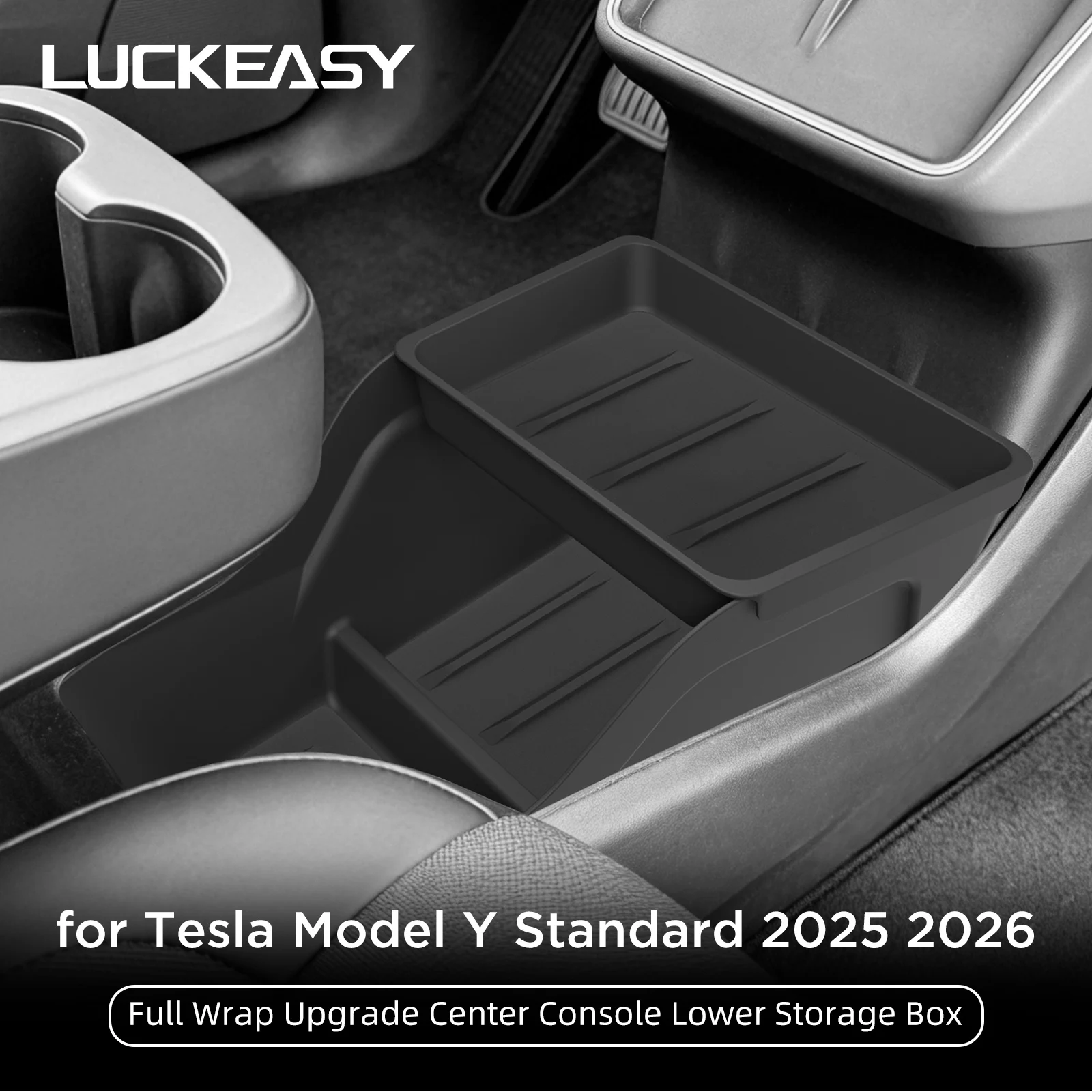 LUCKEASY for Tesla Model Y Juniper Standard RWD 2026 Center Console Lower Storage Box Car Accessories Organizer Storage Case