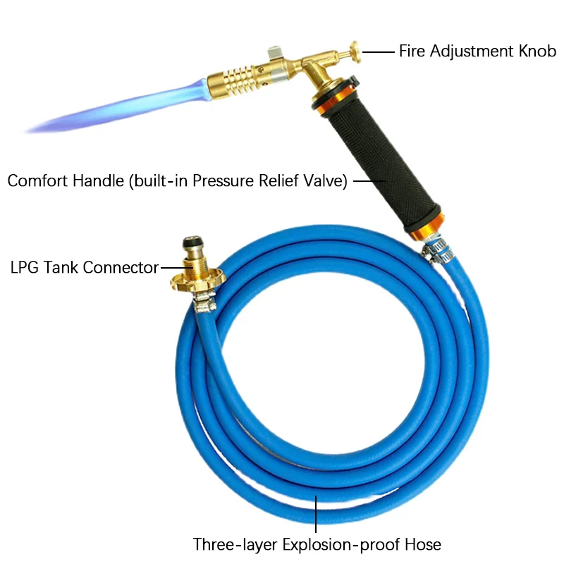 LPG Propane Welding Torch for Copper & Aluminum Soldering BBQ Flame Gun with 2.5M Explosion-proof Hose