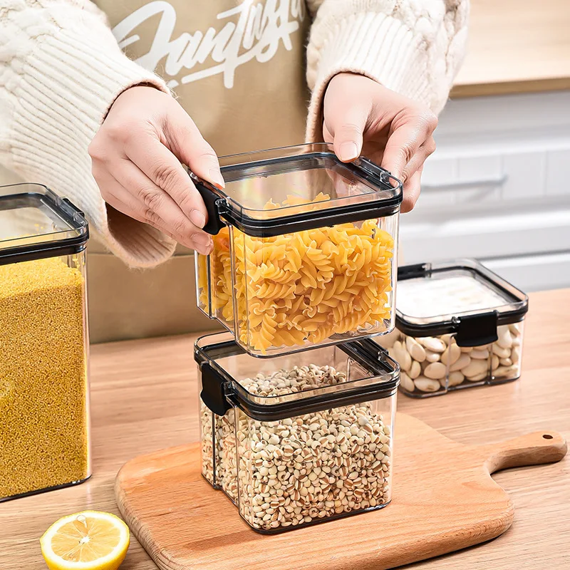 

Airtight Food Storage Box Transparent Sealed Jars Nut Coffee Cereals Kitchen container organizer stackable Refriger Noodle tank