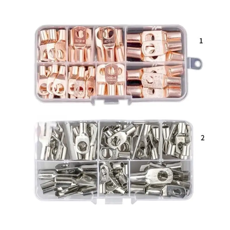 

652F 60Pcs Copper Lugs Rings Crimps Terminals Battery Wire Welding Cable Connectors Battery Cable Lugs Rings Terminals