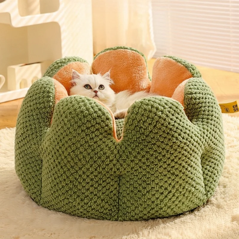 

Petal-Shaped Cat Bed Round Pet Plush Kennel Winter Warm Kittens Goods Fluffy Cat Bed Basket Pet Dog Cushion Puppy House Supplies