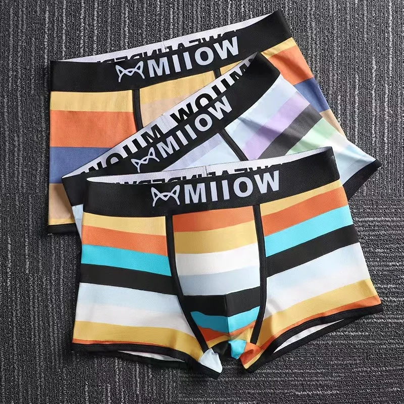 3pcs Organic Cotton Underwear Men Striped Boxer Shorts AAA Graphene Antibacterial Man Underware Men\'s Panties Underpants