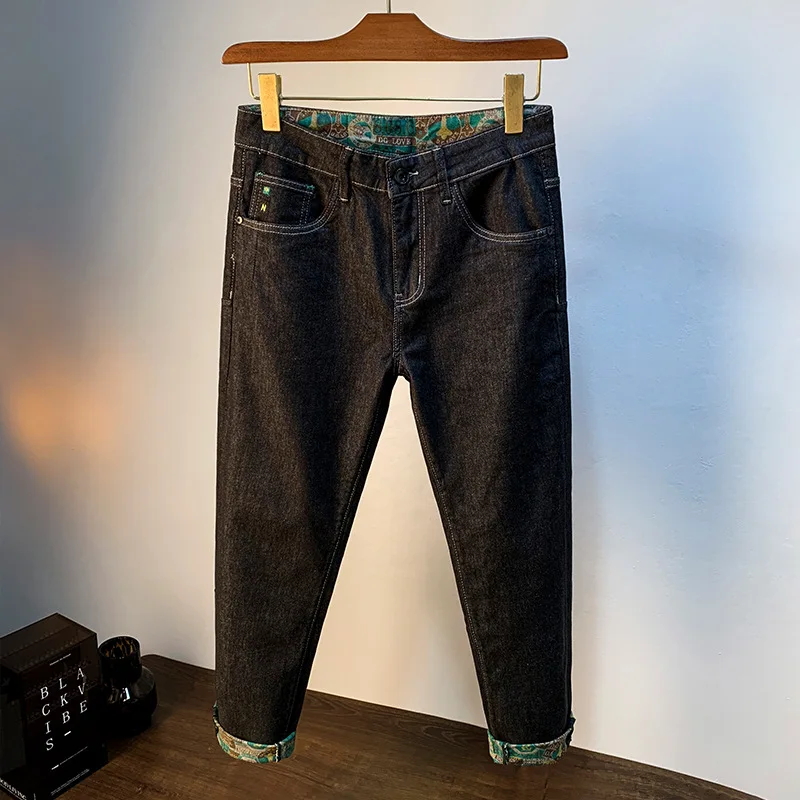 Jeans da uomo di fascia alta lavati di colore primario 2024 autunno nuovi pantaloni Skinny Slim Fit in Denim Casual stampati