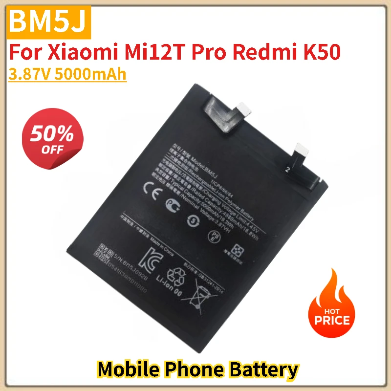 

Battery BM5J 3.87V 5000mAh For Xiaomi Mi 12T Pro Redmi K50 Mobile Phone Replacement Battery Brand-New High Quality