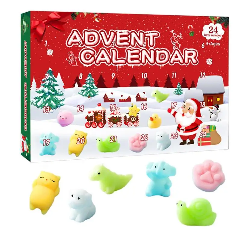 Toys 24 Days Blind Box Christmas Advent Calendar Pack Rubber Animal Pinch Toys Kit Blind Box Kids Christmas Gift