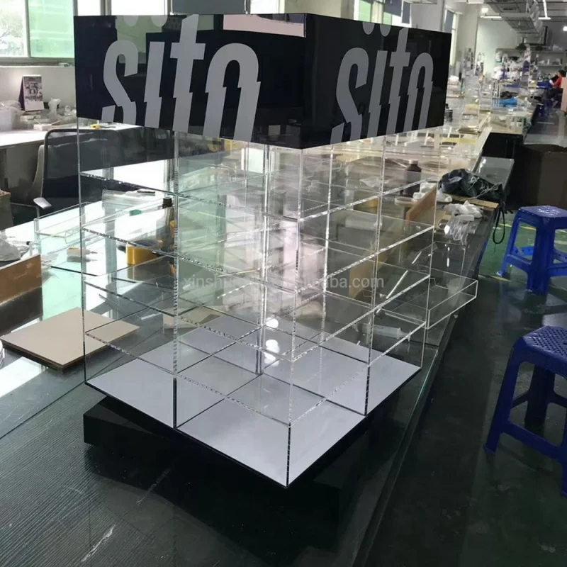 カスタムアクリル製眼鏡ディスプレイスタンド、多層透明収納ラック付き、サングラス・メガネ小売店展示用