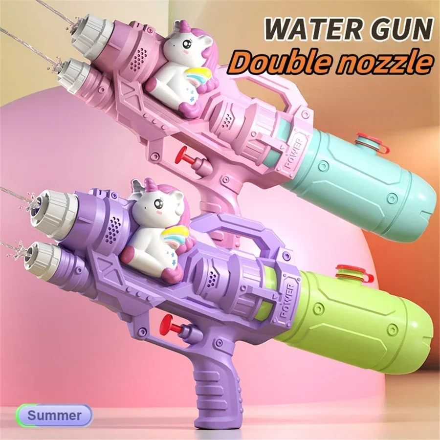 Jednorożec Pistolet na wodę z podwójną dyszą Pistolet na wodę Dinosaur Press Type Watergun Cartoon Animal Pistolet na wodę Letnia zabawka basenowa