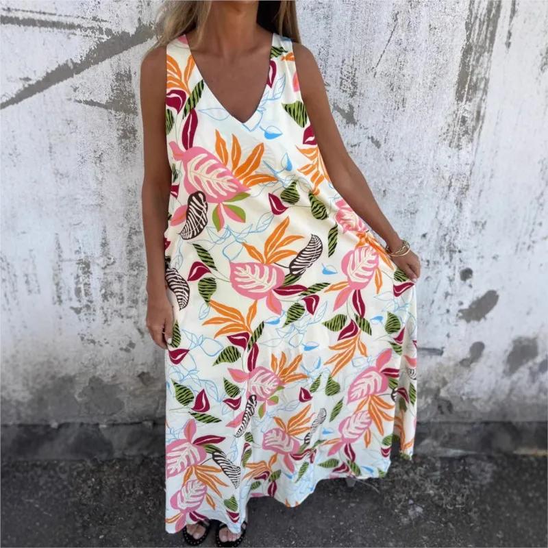 

Boho Print Vacation Long Dresses For Women 2025 Summer New Sexy Sleeveless Deep V-neck A-line Tank Dress Beach Party Vestidos