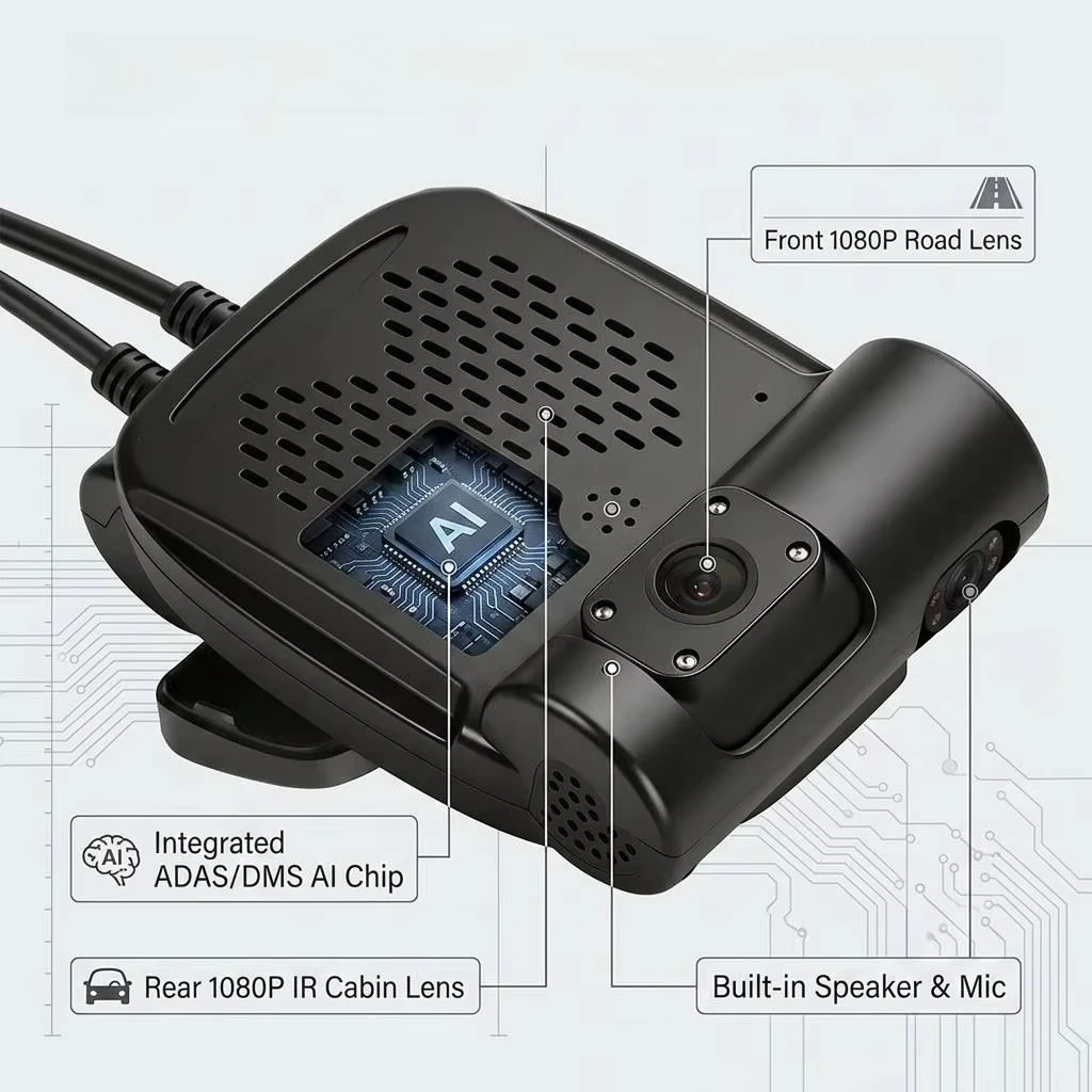 1080P AHD Dual Lens 4G Front Camera Monitor Car MDVR Built-in ADAS DMS Fatigue Driving Warning GPS Beidou Position Intercom