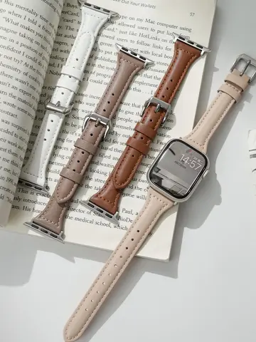 Apple Watch 밴드 용 슬림 가죽 스트랩 44mm 40mm 41mm 42mm 38mm 49mm 44mm 팔찌 apple watch 8 45mm 밴드 Ultra 9 7 se 3 4 6