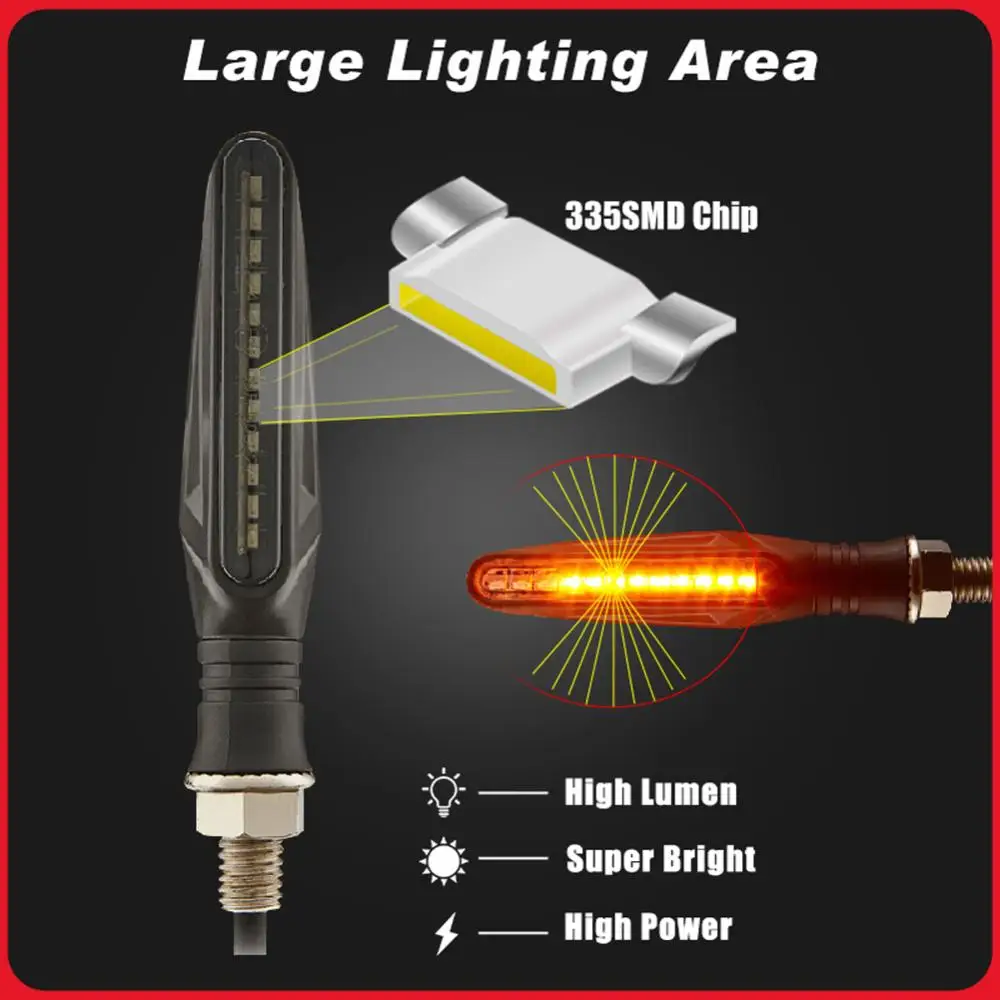2pcs Motorbike Side Turning Indicators 12V 12LEDS Daytime Running Lights High Brightness Waterproof for Motorcycles Beach Bikes