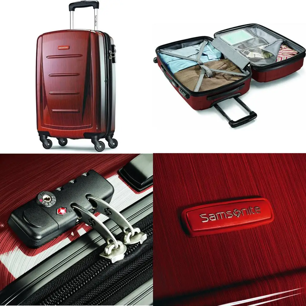 Maleta rígida burdeos con ruedas para equipaje giratorio de 20 pulgadas, esencial de viaje compacto