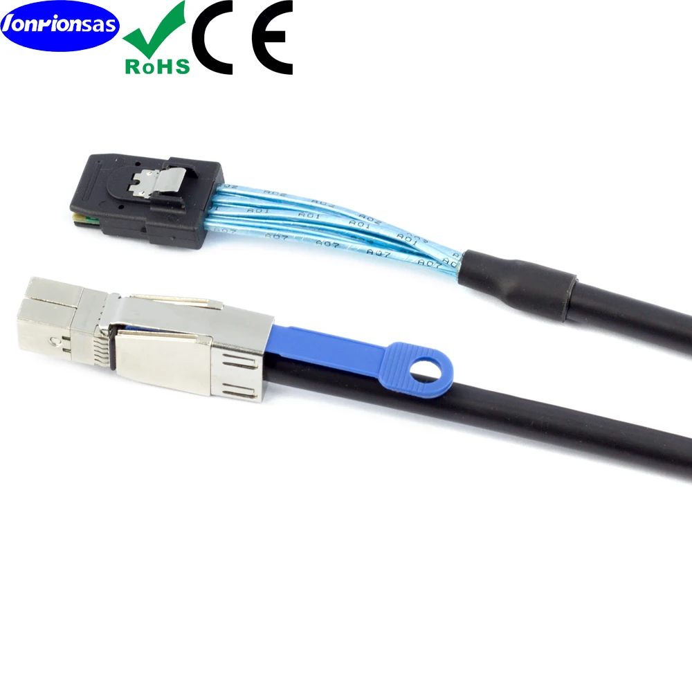 12Gbps Active Mini SAS HD Stacking Cable Built-in IC SFF-8644 to SFF-8087 28AWG 10Ohm Black Wire for Server RAID Storage JBOD
