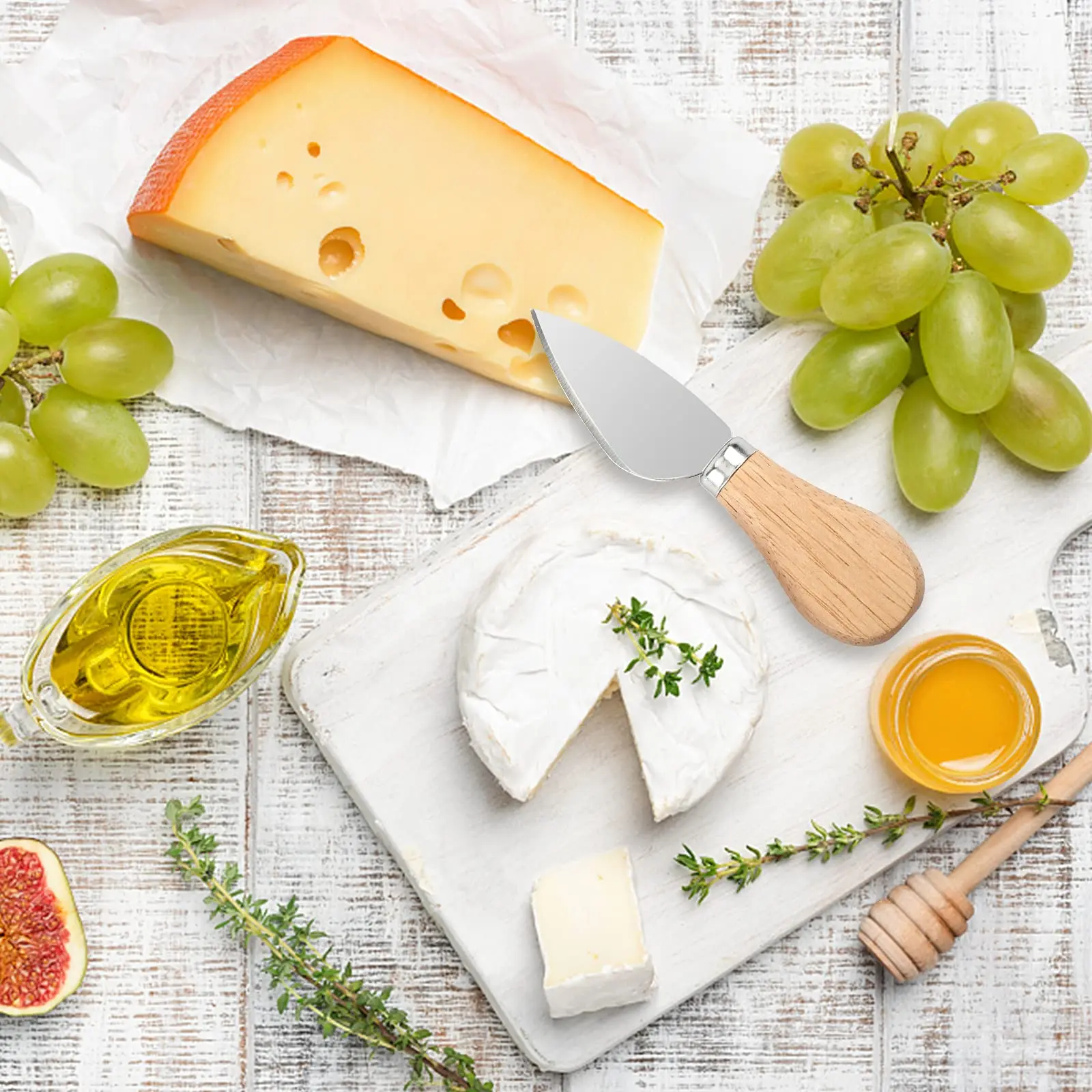 

IK 4PCS Cheese Knives Stainless Steel Cheese Cutter Set with Fork Cheese Board Accessories Cheese Serving Set with Wooden Handle