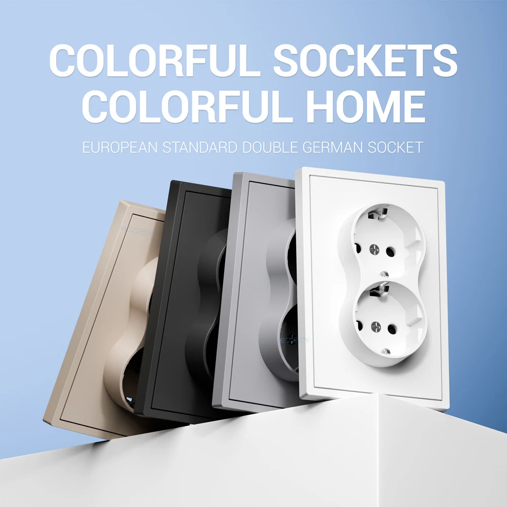 

Eu standard double German socket black and white gold grey 16A 250V wall socket PC panel wall socket CE Rohs certification