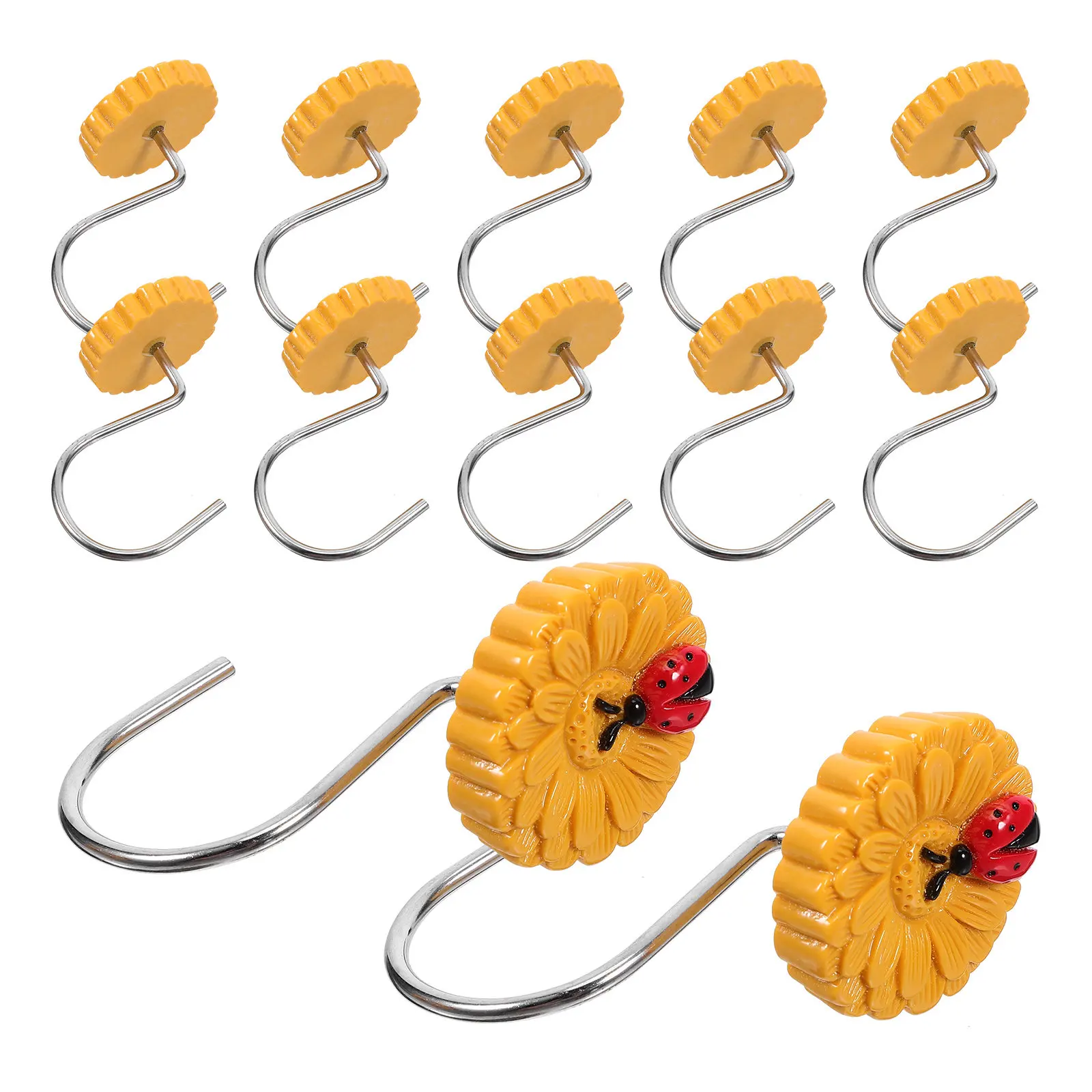 12Pcs Sunflower Ladybird Shower Curtain Hooks Decorative Curtain Hangers for Bathroom Bedroom Living Room Window Shower Curtains