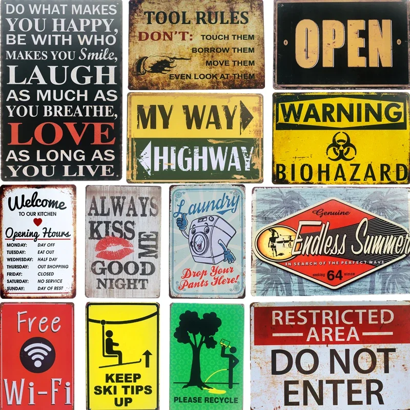 

Vintage Metal Tin Signs Toilet WC Free WiFi Welcome Bar Room Iron Painting Pub Club Restroom Wall Decor Plates