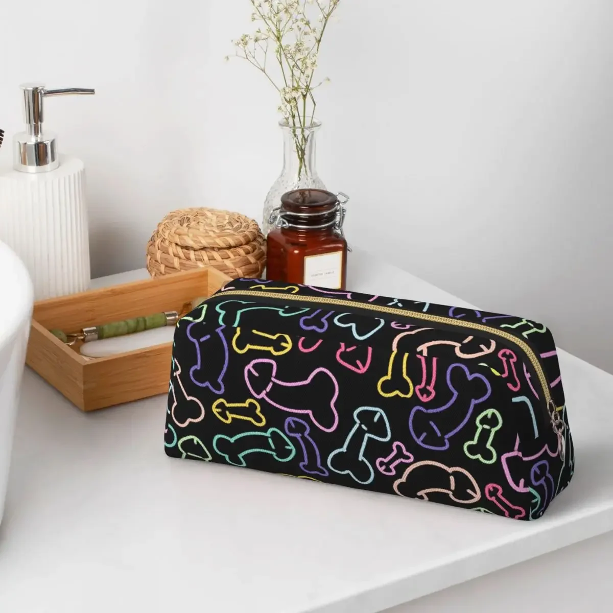 PASTEL PENIS PATTERN MASK BLACK Pencil Cases for Students School Pen Box Pencil Bag Pencil Pouch Storage Stationery Supplies