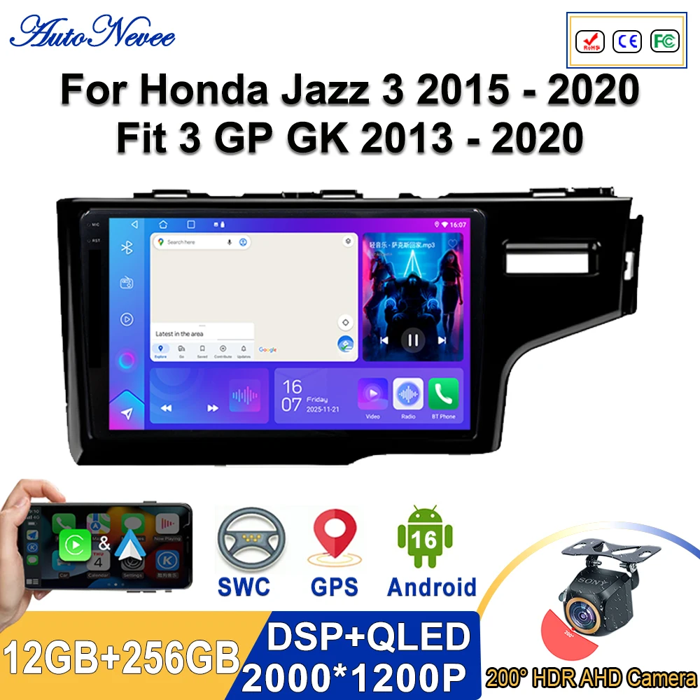 2K Incell Screen Android 16 Radio For Honda Jazz 3 2015 - 2020 Fit 3 GP GK 2013 - 2020 Carplay Multimedia player Navigation GPS
