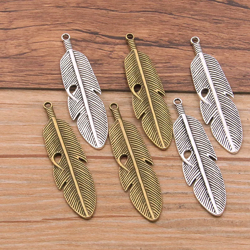 4PCS 15*60MM 2 Color Two-sided Big Feather Wings Charms Animal Pendant Metal Alloy For DIY Necklace Bracelet Earrings Marking