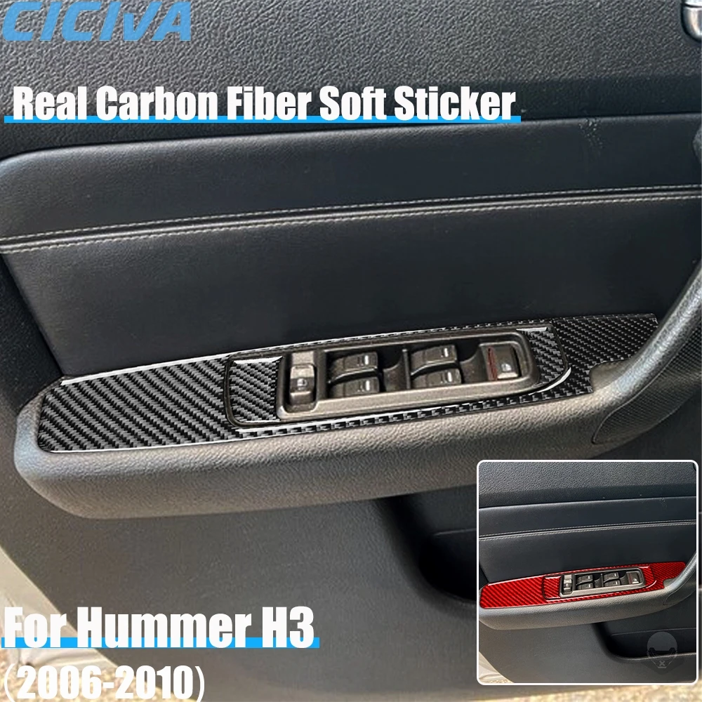 Real Carbon Fiber Car Accessories Window Lifting Set Decorative Trim Cover Soft Sticker For Hummer H3 2006 2007 2008 2009 2010