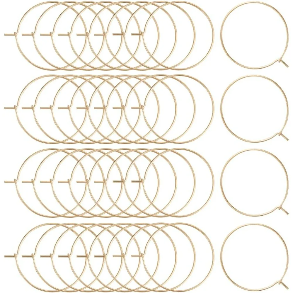 

1 Box 100Pcs 25mm Wine Glass Charm Rings 18K Gold Plated 316 Stainless Steel Open Round Beading Earring Hoops Findings Kit