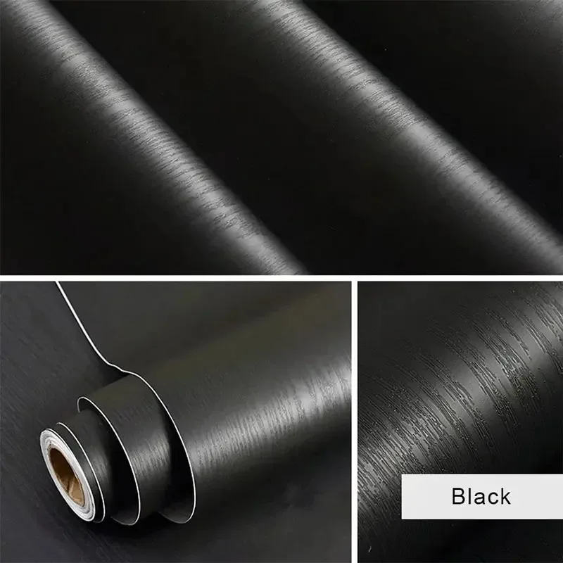 Papier peint auto-adhésif en PVC Grain de bois blanc et noir, autocollant mural imperméable pour placard, cuisine, chambre à coucher, meubles, porte, rénovation