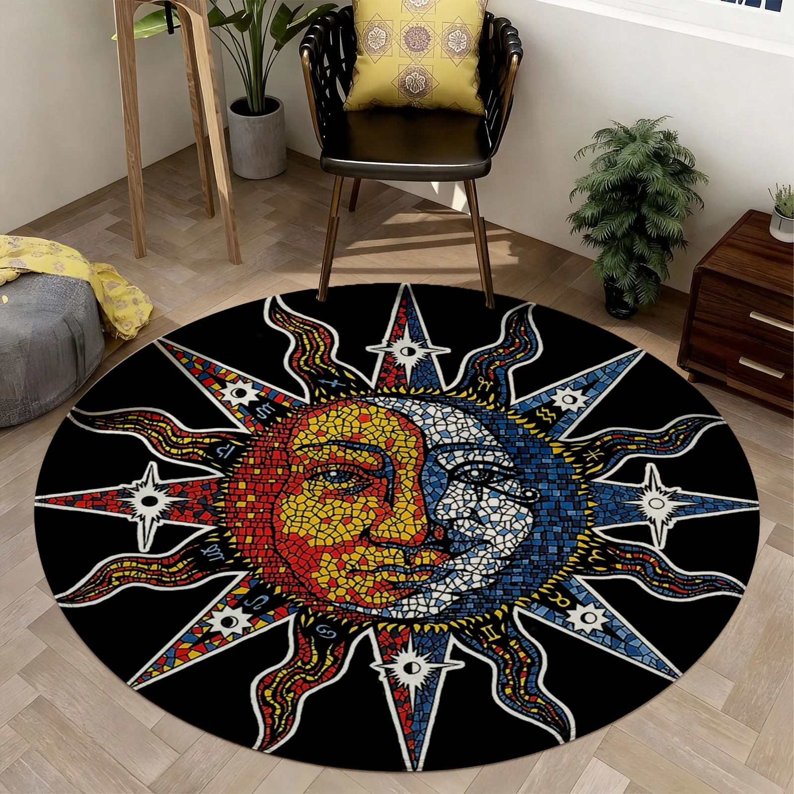 Large Bohemian Zodiac Astrology Round Area Rug Floor Mat Celestial Constellation Decor for Living Room Home Gifts