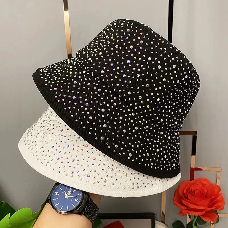 Casual Rhinestone Fisherman Hat Fashion Sunscreen Sunshade Basin Hat Panama Full Star Bucket Hat Men and Women Outdoor Sun Caps