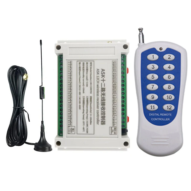 433MHZ DC 12V 24V 36V 48V 12CH RF Wireless Remote Control Switch System Transmitter & Receiver/lamp/Garage Door/shutters/window