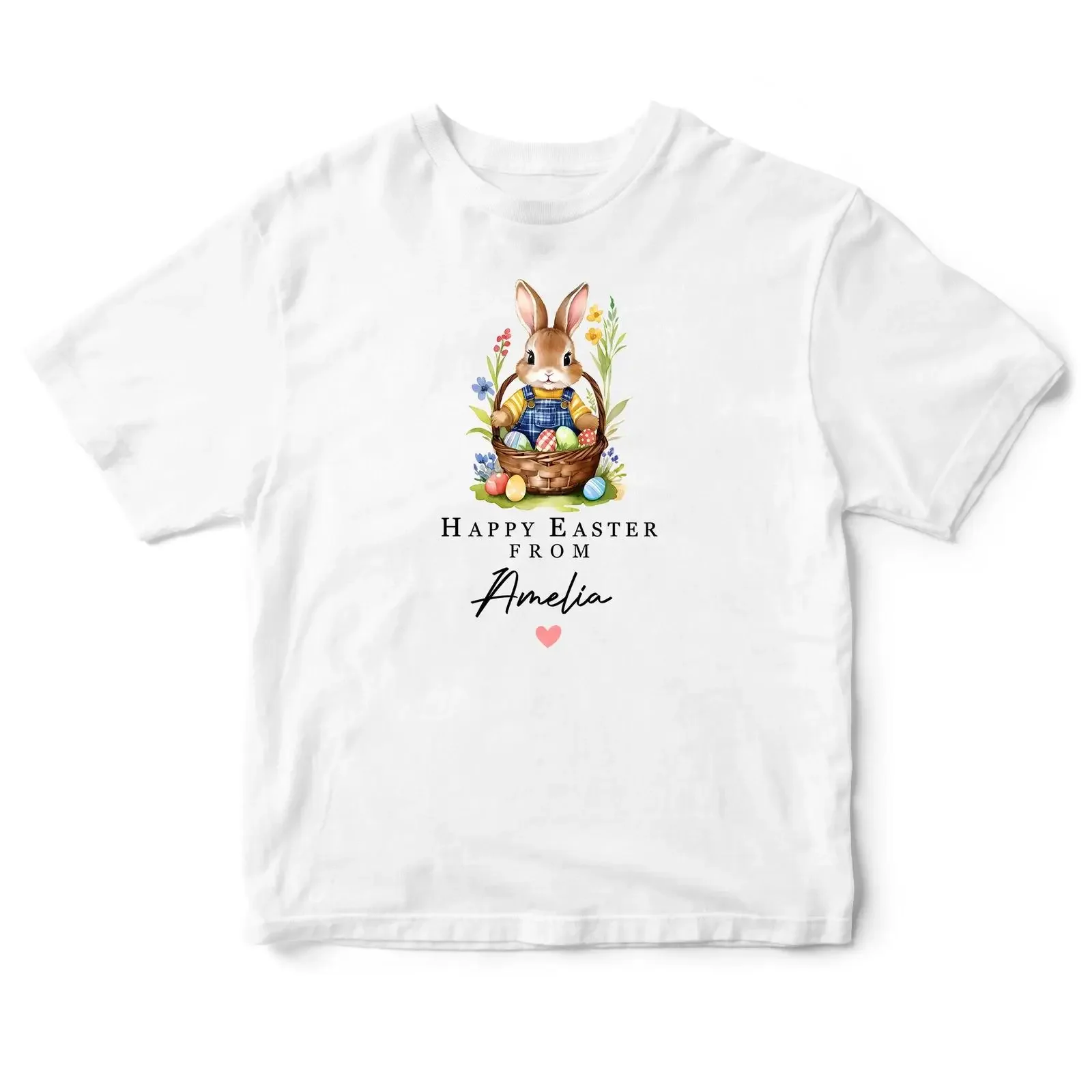 Personalisiertes Frohe Ostern Baby T Shirt süßes kleines Häschen im Korb Kleinkind vintage Washed Soft Stretched Stylish