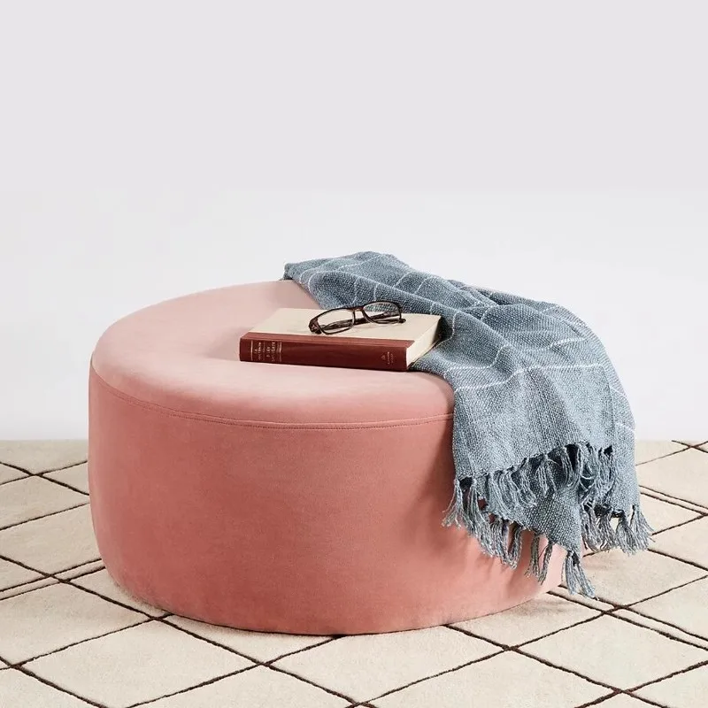 Nordic Style Round Leather Ottoman Stool for Changing Shoes Popular Fashion Store Footrest with Storage Single Unit