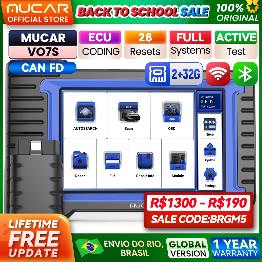 MUCAR VO7S CANFD Ferramenta de digitalização profissional Controle bidirecional ECU Codificação Ferramenta de diagnóstico de carro automático Sistema completo Scanner OBD2