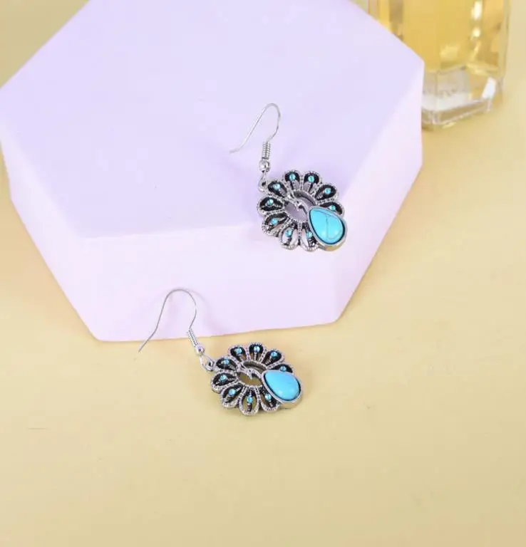 Retro fashion sunflower plum carved hollow earrings necklace